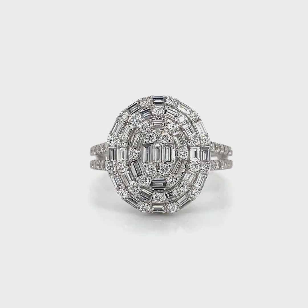 Oval Baguette Diamond Cluster Ring in White Gold Diamonds House