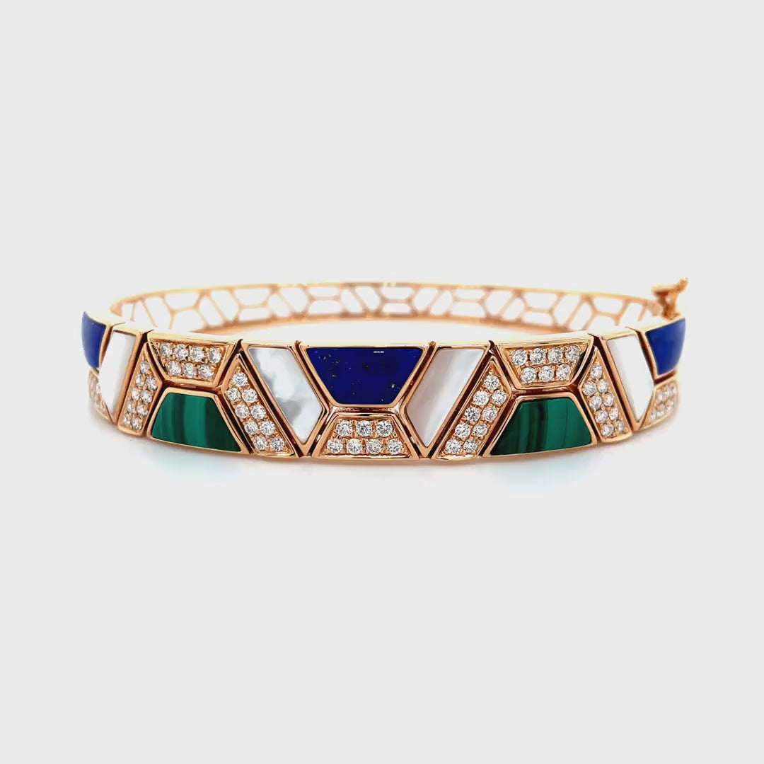 Geometric Diamond Bangle with Malachite, Lapis, and Mother of Pearl Diamonds House