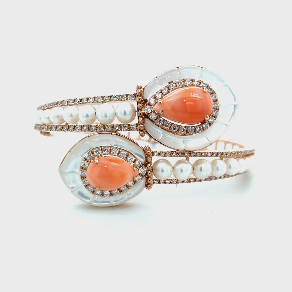 Cuff Coral and Mother of Pearl with Diamond Accents Bangle Diamonds House