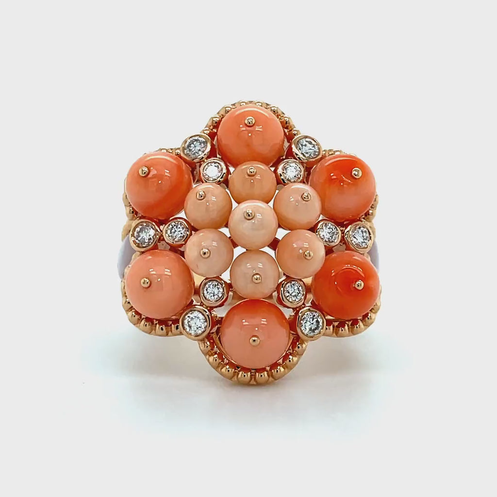 Diamond and Coral Flower Cluster Ring Diamonds House