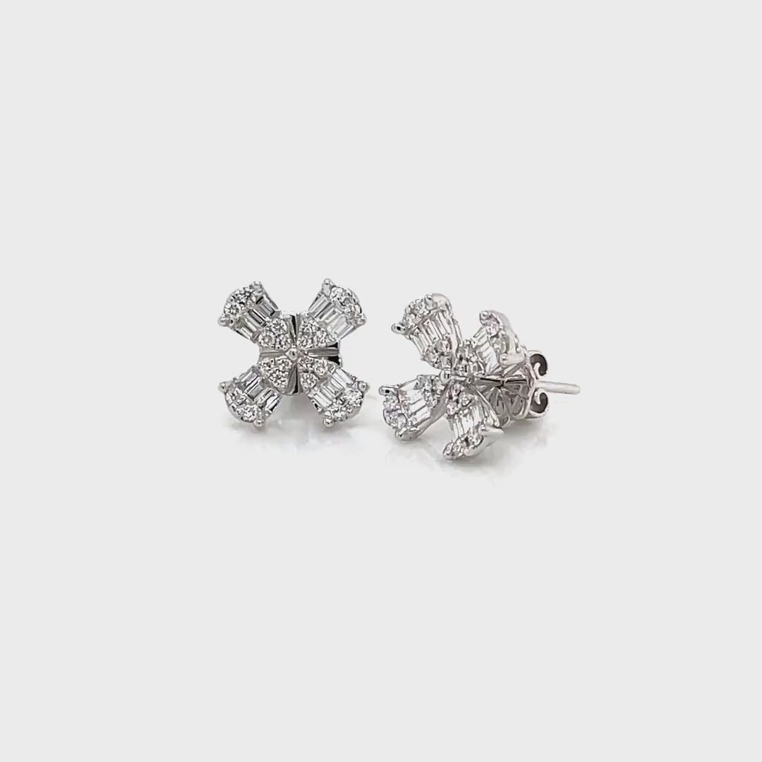 Four-Petal Baguette Diamond Stud Earrings in White Gold Diamonds House