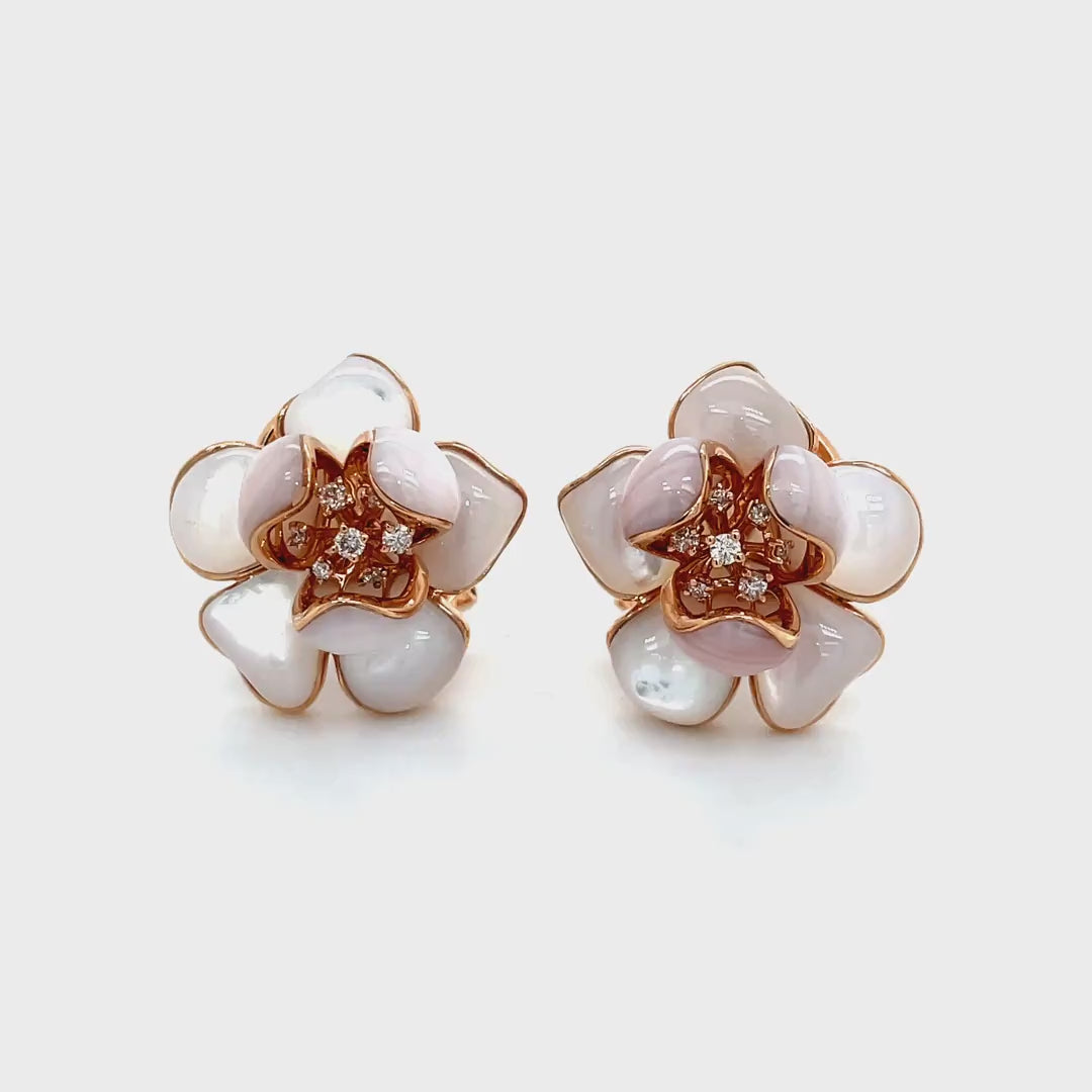 Stud Cherry Blossom Mother of Pearl Flower and Diamond Earrings Diamonds House