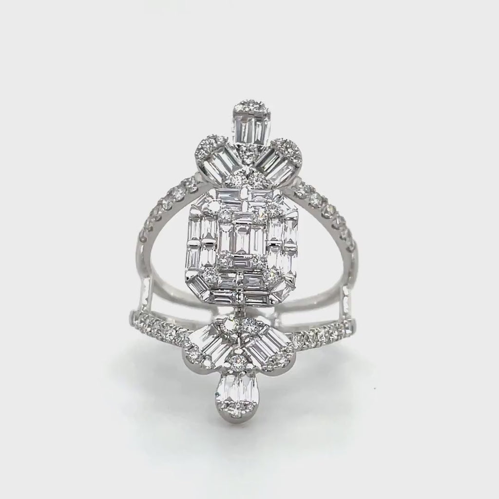 Diamond Open Cage with Baguette Petals Statement Ring Diamonds House