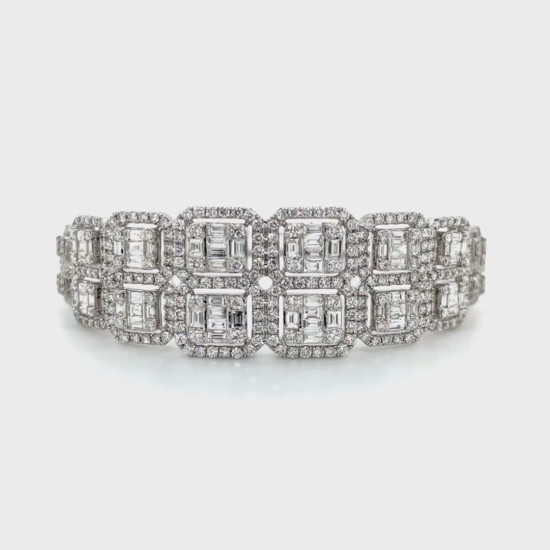 Tow-Row Halo Baguette Square Diamond Bangle Diamonds House