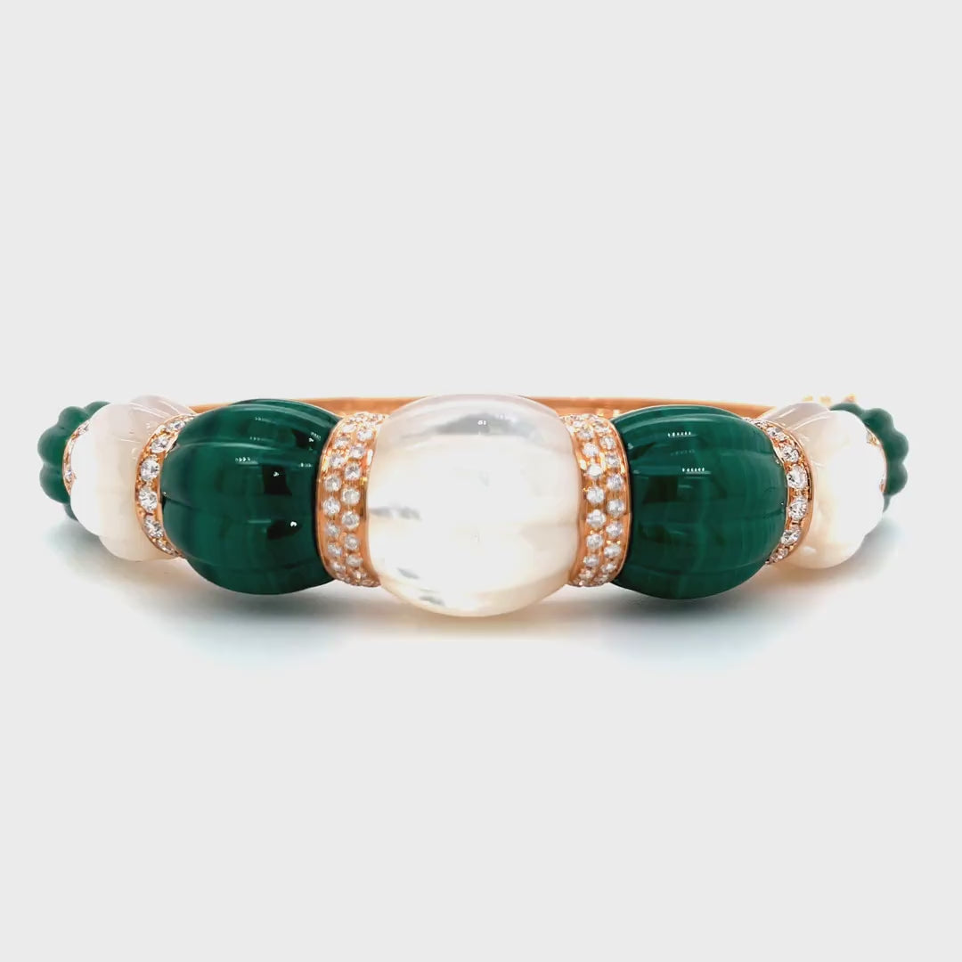 Malachite and Mother of Pearl Sculpted Beads Bangle Diamonds House