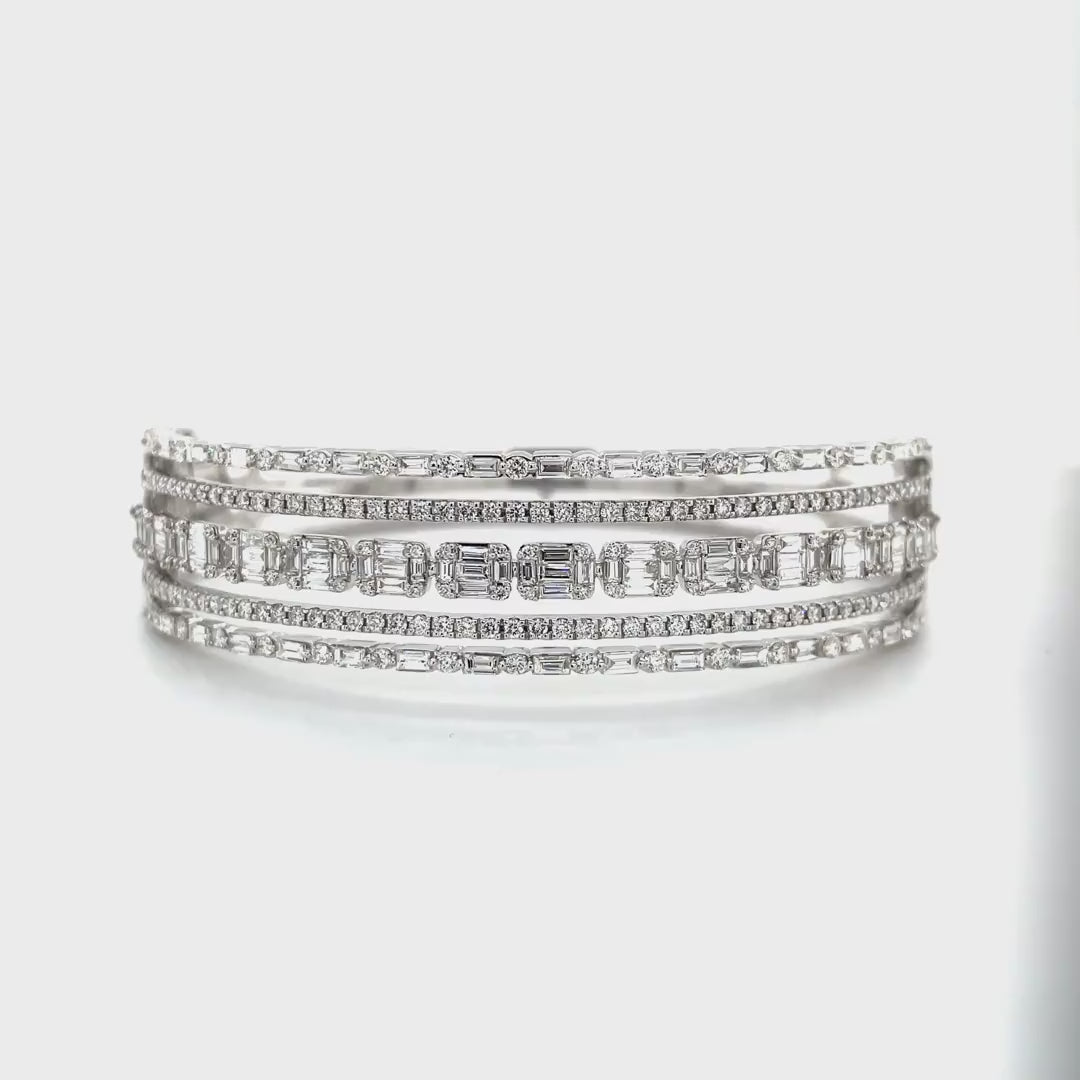 Multi-Row Diamond Bangle with Round and Baguette Clusters Diamonds House