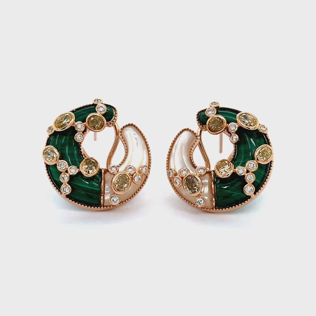 Hoop Malachite, Mother of Pearl, and Diamond Crescent Earrings Diamonds House