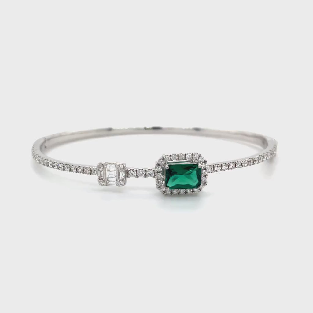 Half Eternity Diamond Bangle with Emerald-Green Gemstone Diamonds House